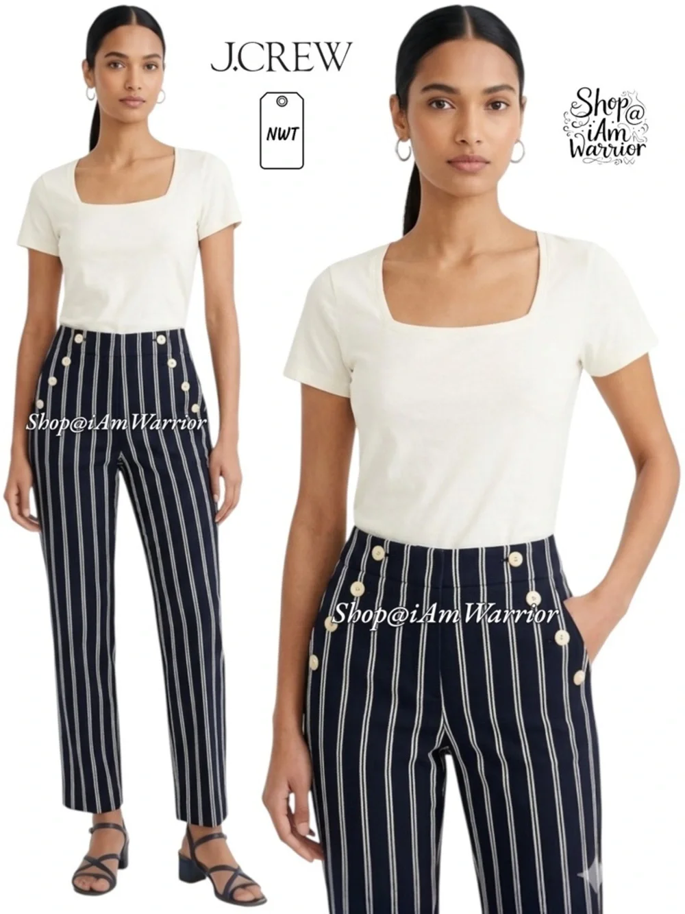 J.Crew NWT navy sailor pants in pinstripe *shop@iamwarrior